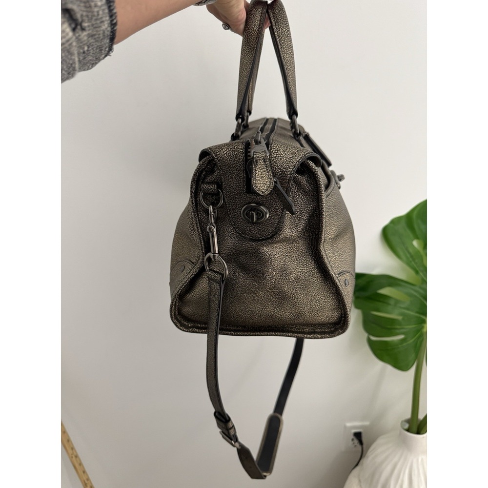 Coach Rhyder 33739 Metallic 2 Tone Leather Satchel Carryall Bag with Long Strap - Picture 3 of 14